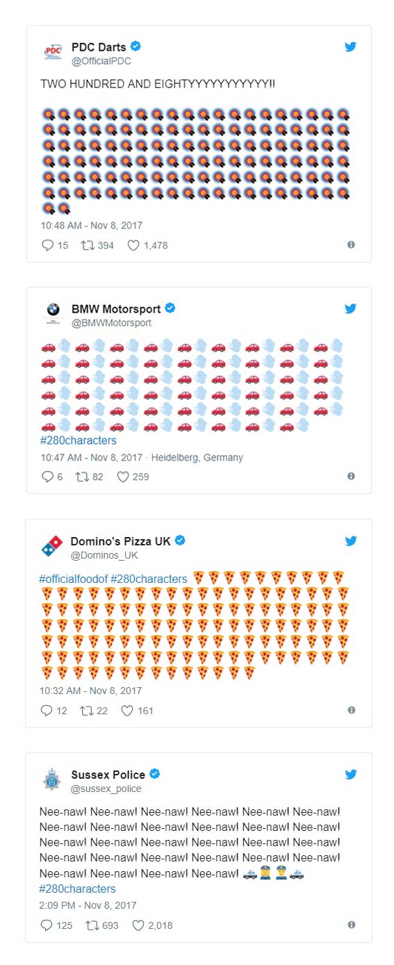 Here's how some brands used the new 280 character limit on Twitter